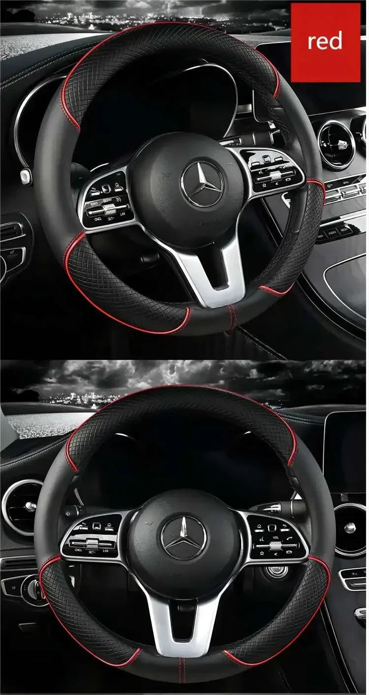 38 Cm/15 Inches Universal Car Faux Leather Steering Wheel Cover Sweat-absorbent And Breathable Handle Interior Upgrade New Amagi