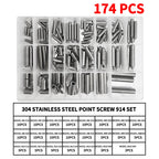 DIN914 304 Stainless Steel Hex Socket Point Grub Screws Set with M3, M4, M5, M6, M8, M10 Sizes - High - Hardness Assortment