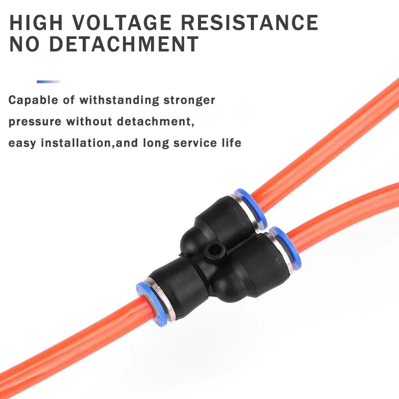 10pcs Y-Type Pneumatic Tee Fittings PY4-PY16 (4-16mm OD) - Push-In Quick Connect for Air/Water Hose, Blue Nylon & Brass