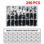Grade 12.9 Carbon Steel Socket Head Cap Screws Kit, M3 M4 M5 M6 M8 Assortment, High Tensile Hex Bolts, Rust Resistant, Allen Key