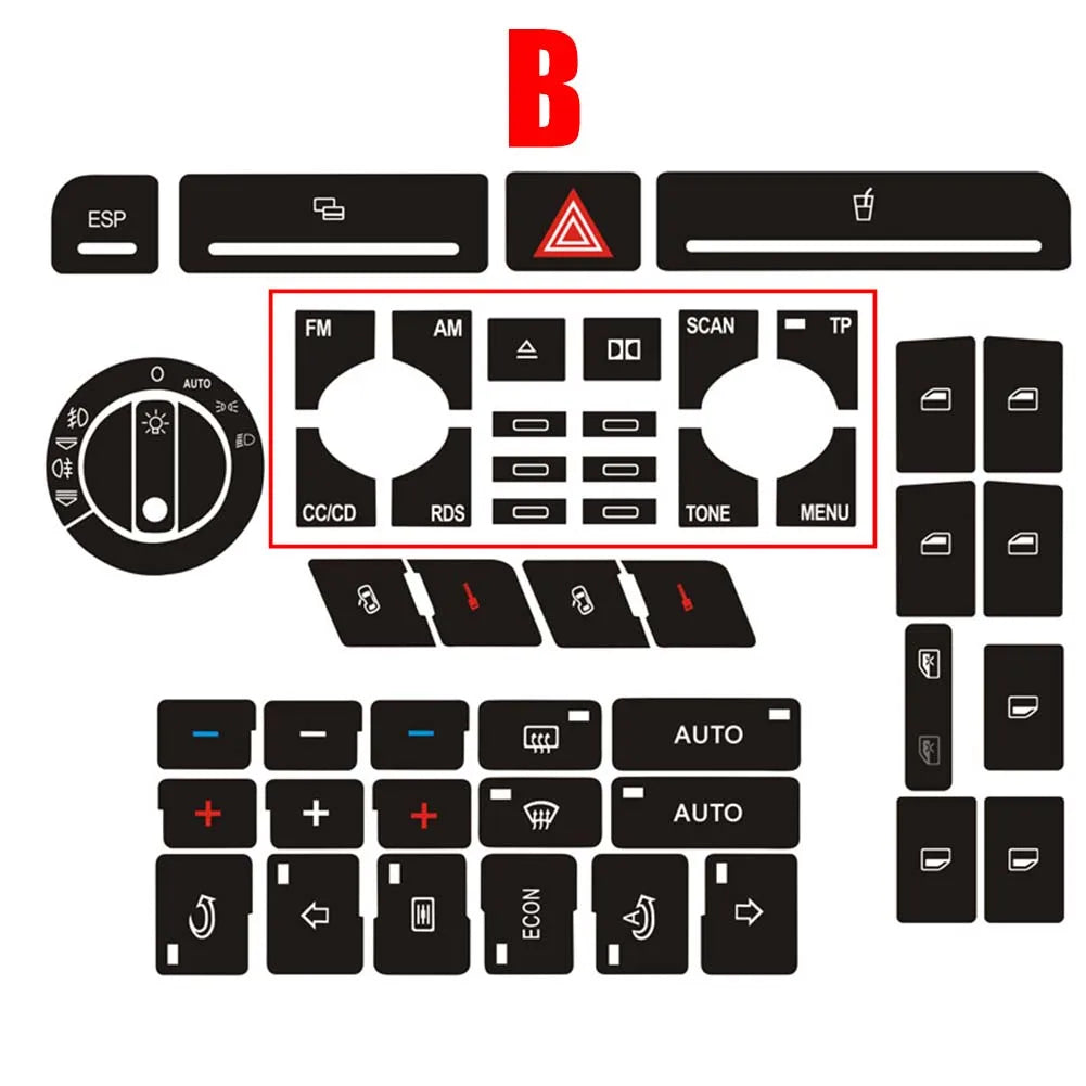 For A4 B6 B7 Radio Clima ESP Car Center Console Part Switch Button Repair Kit Sticker Decal Fix Faded Anti Scratch