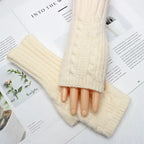 Winter Half Finger Gloves Knitted Fingerless Mittens Warm Cuff With Thumb Hole Stretchy Short Hand Warmer For Men Women Amagi