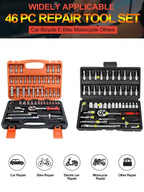 Socket Ratchet Wrench Set with Bit, Metric and Extension Bar for Auto Repairing, 46 PCs, 1/4 in Amagi