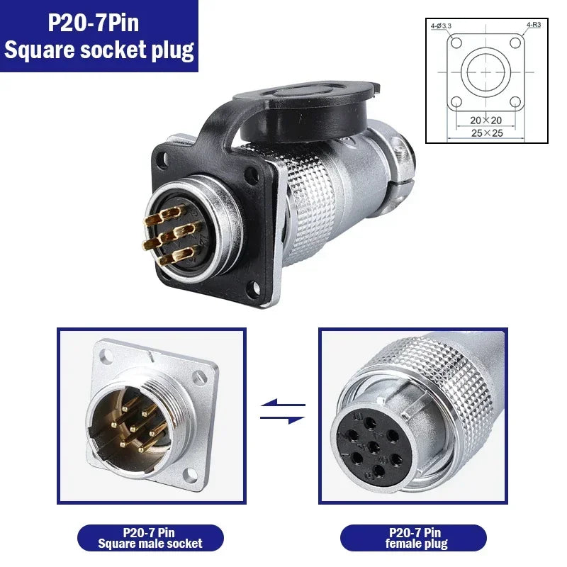 PLS20 WS20 TP20 Aviation Connector 20mm Opening Diameter 2-12 Pin Male Female Circular Plug Socket Metal Shell Waterproof IP67