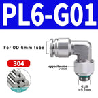 10/50/200PCS PL-G 304 Stainless Steel Trachea Quick Coupling Joint 1/8" 1/4" 3/8" 1/2" External G Thread Elbow Pneumatic Fitting