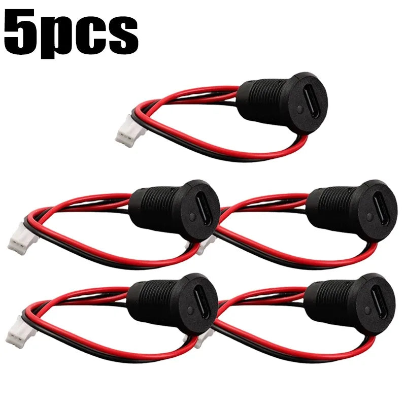1-5pcs 2-Pin Type-C Connector with Female Socket Fast Charging Jack Waterproof USB Charging Port USB-C Charger Plug and Socket