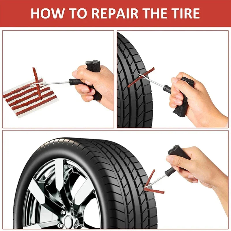 Tire Repair Tool Kit with Rubber Strips Tubeless Tyre Puncture Studding Plug Set Motorcycle Bike Truck Repair Accessories Amagi