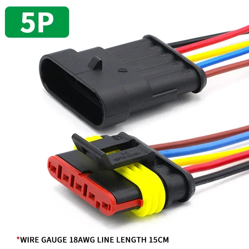 5/20/100 Sets HID 1/2/3/4/5/6 Pin Waterproof Auto Connector Kit with 15CM 18AWG Wire for Car/Truck Harness Wiring