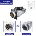 P28 Aviation Connector, Square Flange Socket, Male/Female Circular Butt Joint, 2/3/4/5/7/10/12/14/16/19/20/24 Pin, P28K2Q PLS28