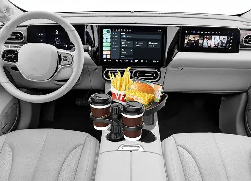 Car 360-Degree Rotating Dual-Cup Holder with Phone Stand and Expandable Base - Fits Most Round Car Cup Holes Accessories Amagi