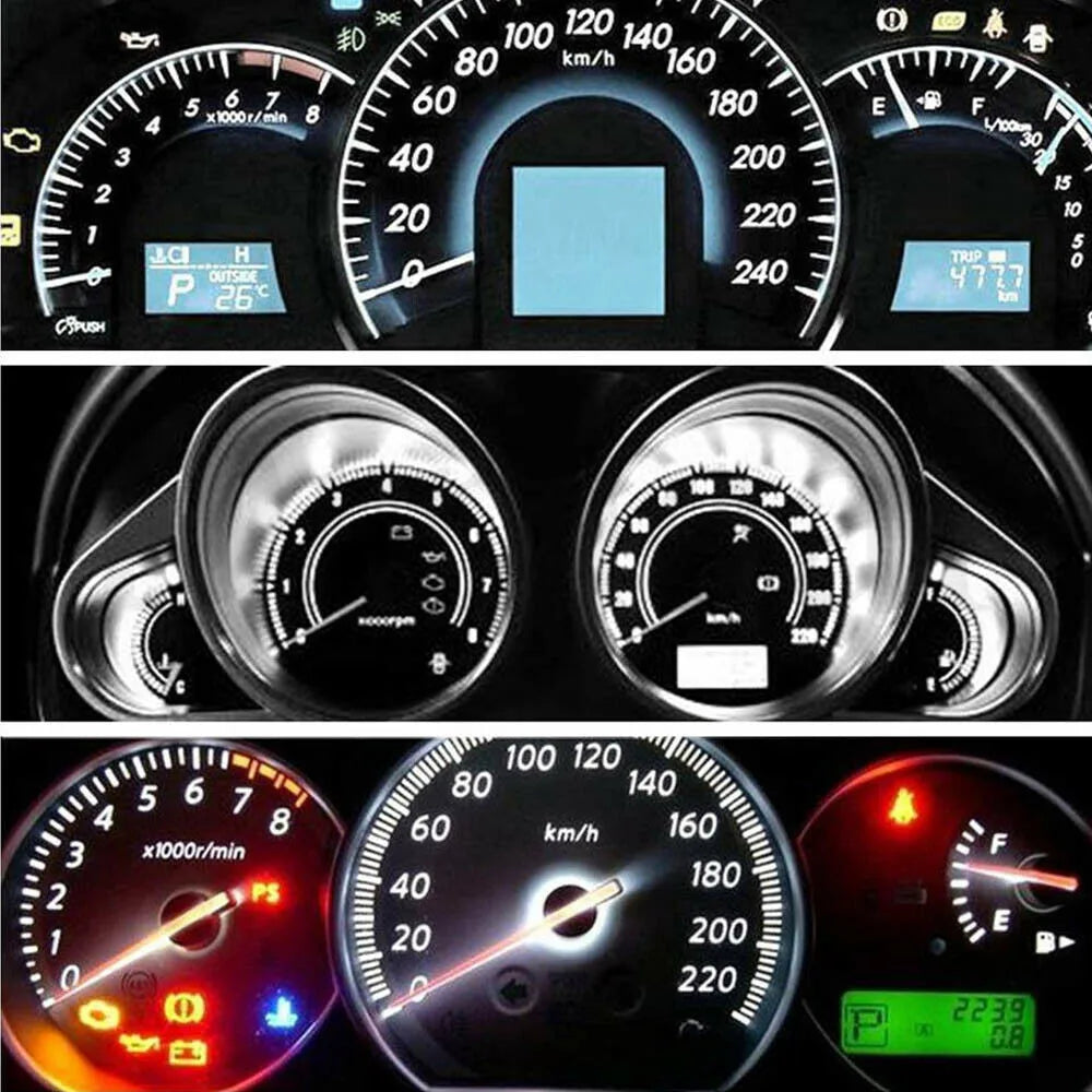 10x Car Instrument Warning Lights White T5 3014 SMD LED Wedge Dashboard Warning Instrument Panel Light Lamps