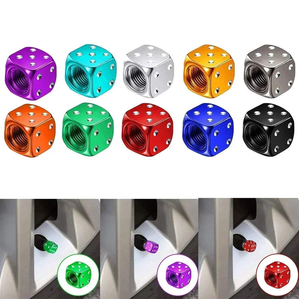 4Pcs/Set Plastic Wheel Stem Tyre Air Valve Dustproof Cap Gold Dice Tire Tyre Valve Caps Bike Auto Truck Tire Valve Dust Cap Amag