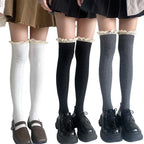 Sweet Lace Thigh High Socks Japanese Style Knitted Long Socks JK Lolita Black White Stockings Women Girls Amagi