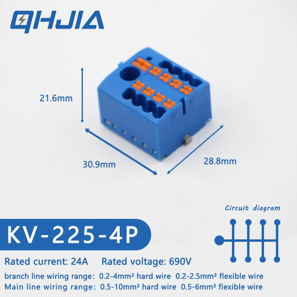 1 in Multiple Out Electrical Splitter Wire Connector Plug-in Terminal Block for Home Light Wiring Guide Rail Junction Box