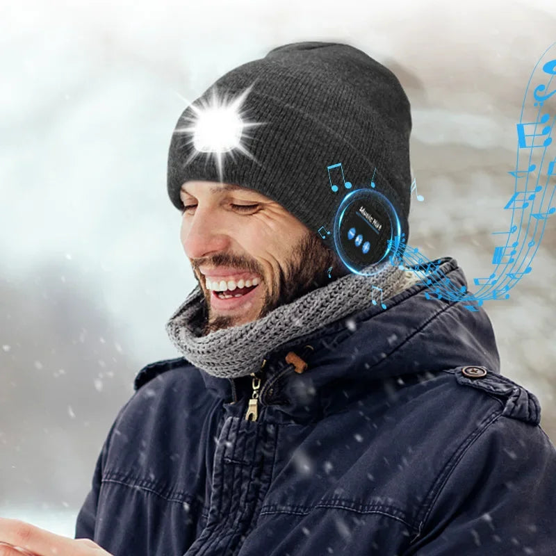 LED Lighted Beanie Hat USB Rechargeable Unisex Warm Winter Knitted Cap Headlamp Flashlight For Night Running Cycling Amagi