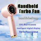 Car Portable Hand Fan Air Cooling Fan USB Charging LED Digital Display Flashlight 3 Speeds USB Rechargeable Battery Outdoor