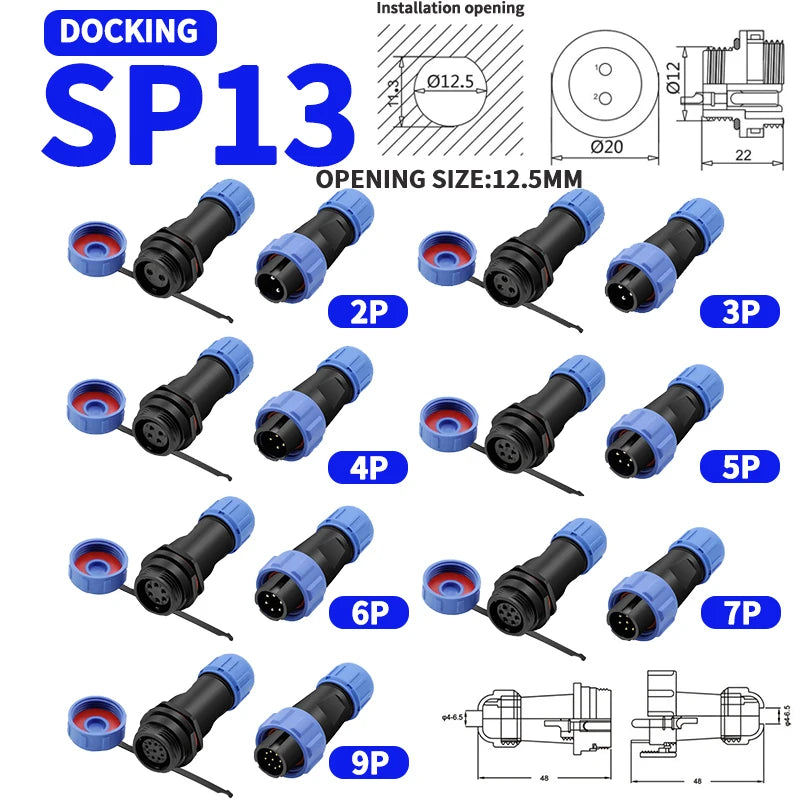 SP13 SP16 SP17 SP20 SP21 2PIN-12PIN Panel Mount Waterproof Aviation Connectors Plug Socket IP68, Electrical Cable Wire Connector