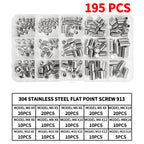 M3 - M10 Sizes DIN913 Hex Socket Allen Flat Point Grub Bolt Assortment - Black Steel & 304 Stainless Steel Mix