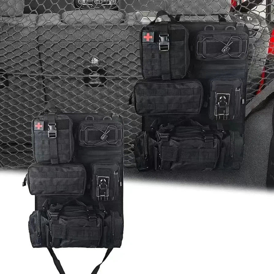 6pcs/set Universal Car Backrest Wall Hang Seat Back Storage Bag Organize Molle Panel with 5 Detachable Pouch,Outdoor Campe Hike