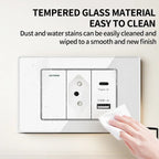 Brazil Standard Wall Socket (Type N) with Type‑C USB, 3‑Gang Wall Switch, Tempered Glass Panel, Stable Power for Home/Office