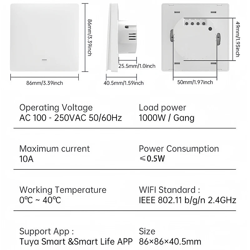 Tuya ZigBee Smart Light Switch No Neutral Wire No Capacitor Needed,1/2/3 Gang Wall Touch Interrupter Work with Alexa Google Home