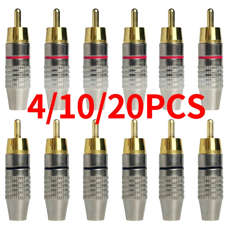4/10/20PCS Solderless Gold-Plated RCA Plugs, Metal AV Audio Video Connectors for Amplifier, Speaker, DIY Easy Installation