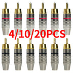 4/10/20PCS Solderless Gold-Plated RCA Plugs, Metal AV Audio Video Connectors for Amplifier, Speaker, DIY Easy Installation
