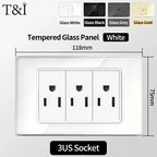 118x75mm Tempered Glass US-Thai Socket: Dual USB-C Ports & 2 AC Outlets for 110V, Scratch-Resistant Panel