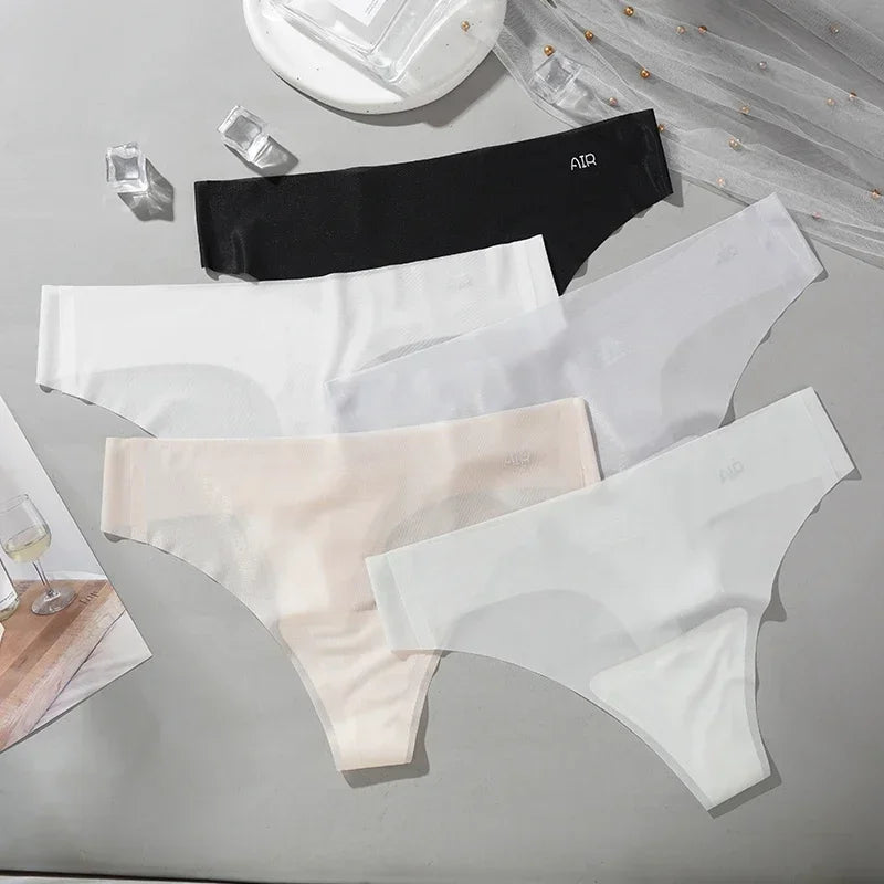 Transparent Thong Panties Women Ultra-thin Sense Sexy Female Seamless Low-waist Solid Color G-string Quick Drying Underwear amag