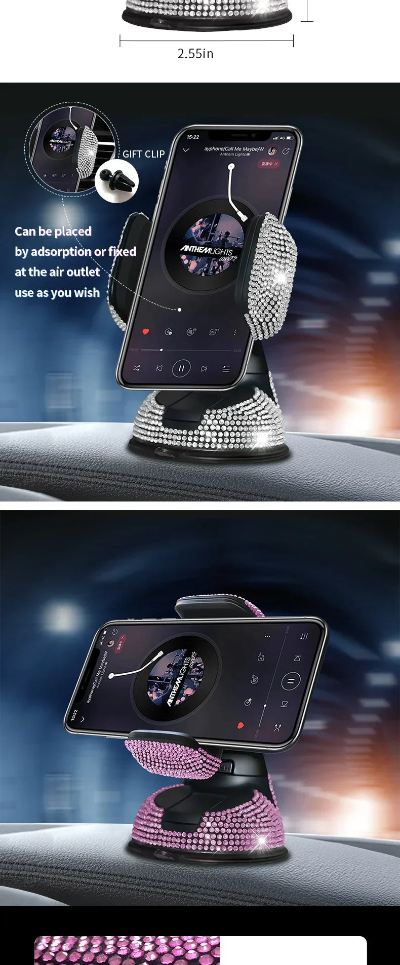 Elegant Rhinestone Car Phone Holder Universal Rotatable Secure Perfect for Easy Navigation and Style Interior Woman Accessories