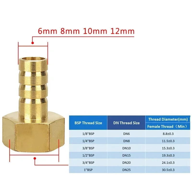 Brass Hose Barb to BSP Thread Connector, 1/4 3/8 1/2 Inch Male or Female Pipe Fitting Reducer for Air Water Fuel Line
