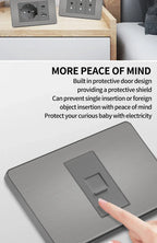 Stainless Steel Wall Socket 118x75mm Italian-Style with USB-C & Schuko Chilean Plug - Brushed Finish for Home/Office