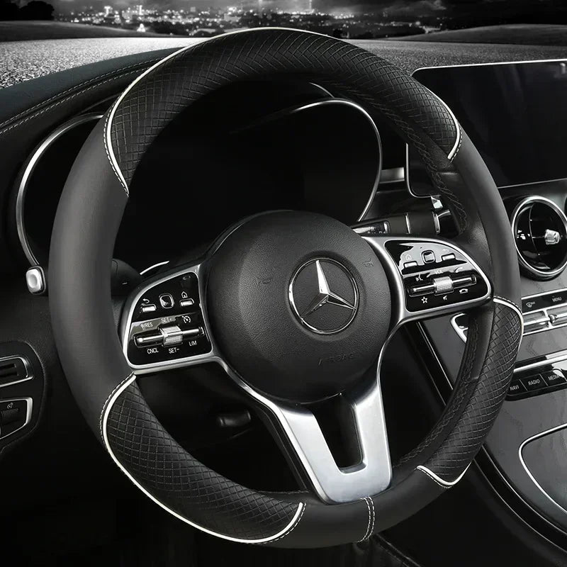 All Seasons Leather Diamond Steering Wheel Cover Universal Fit for 14 .5-15 Inch Durable Leather Cover Anti-Slip Veins Amagi