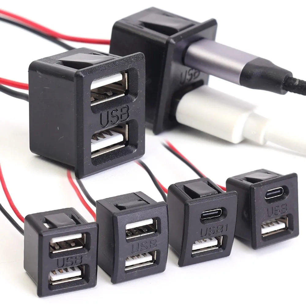 Universal Auto Dual Type C Female Jack Flush Mount Power Socket 5V 2A USB C Snap in Connector for Car Interior Upgrade Charger