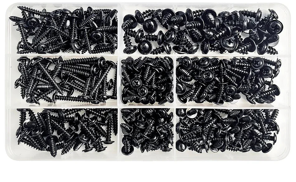 340PCS PWA Cross Self-Tapping Black Screw M3 M3.5 M4 M4.8 Carbon Steel Round Pan Head Tapping Screw with Washer Assortment Kit