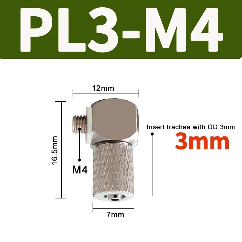 Mini Pneumatic Pipe Connector PC PL Screw Through Quick Fitting Fast Twist Joint ,Male Thread M3 M4 M5 M6 - Tube OD 3mm 4mm 6mm