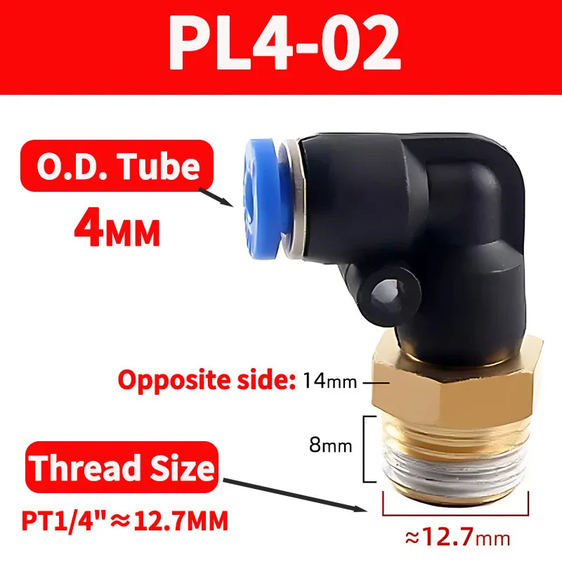 PL Push to Connect Tube Fitting Male Elbow PL4/6/8/10/12mm Tube OD x M5/01/02/03/04 Thread Pneumatic Air Push Fit Lock Fitting