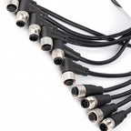 2m M12 Waterproof Sensor Cable, Male & Female Connector, 4/5/8/12 Pin, Integrated Injection Molded for Industrial Automation