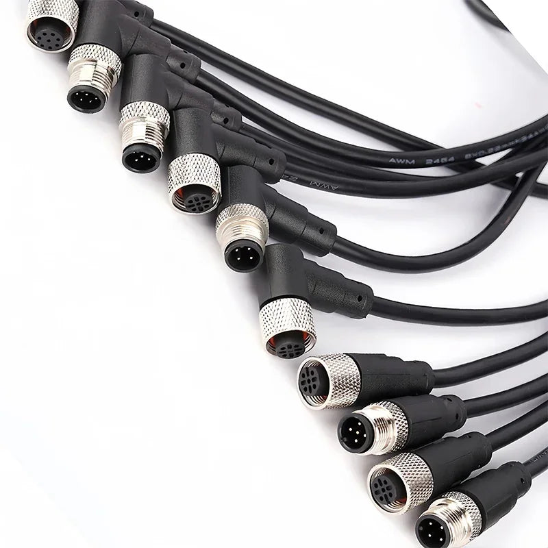 2m M12 Waterproof Sensor Cable, Male & Female Connector, 4/5/8/12 Pin, Integrated Injection Molded for Industrial Automation