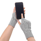 Men Women Stretch Acrylic Knit Stripe Fingerless Mitten Student Couple Winter Warm Twist Flower Half Finger Solid Glove Amagi
