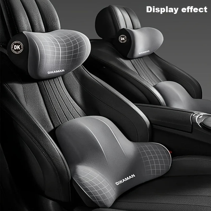 Memory Foam Headrest Lumbar Support Set Ergonomic Neck Pillow Back Cushion Car Driver Seat Comfort Breathable Polyester Fabric