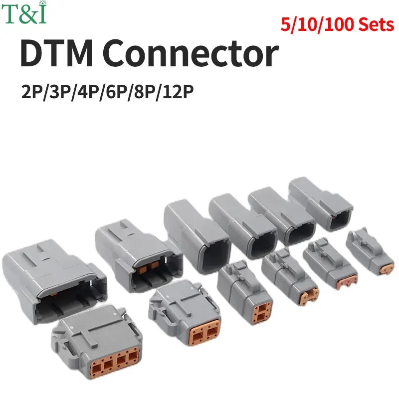 5/10/20Sets Deutsch Type DTM/DT/DTP/DT13/DT15 Waterproof Connector With Terminal Male Female Plug&Socket DTM04-2/3/4/6/8/12P