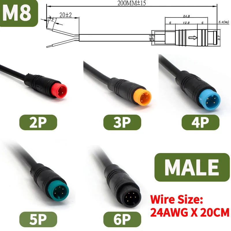 5/20/100 PCS M6 M8 Julet Sensor Waterproof Electric Bicycle Butt Joint Plug Male Female Ebike Display Cable Connector With Wire