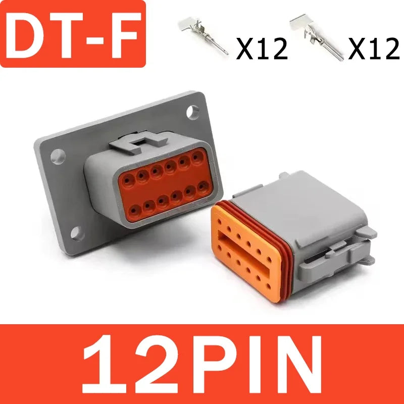 Deutsch DT Series IP68 Waterproof Connector with Fixed Flange Plug DT04-2P/12P for Auto/Truck/Bus Wiring 22-16AWG