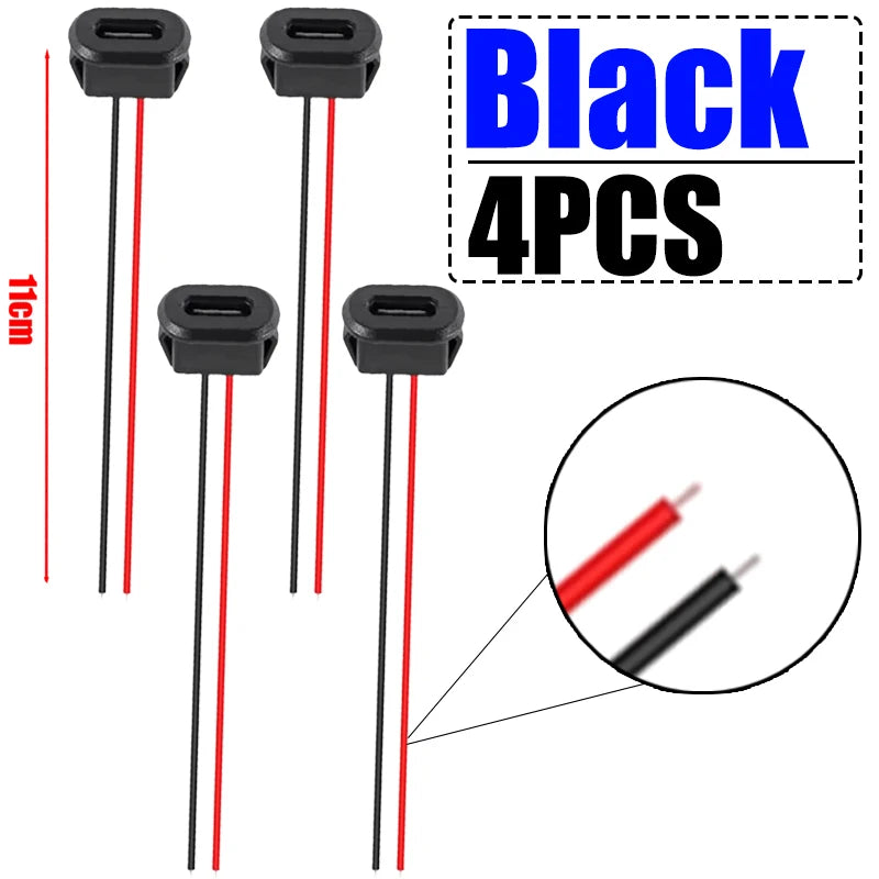 USB-C Female Socket 2-Pin Molded Pigtail Cable – 3A 30V Power Connector for Car Motorcycle DIY