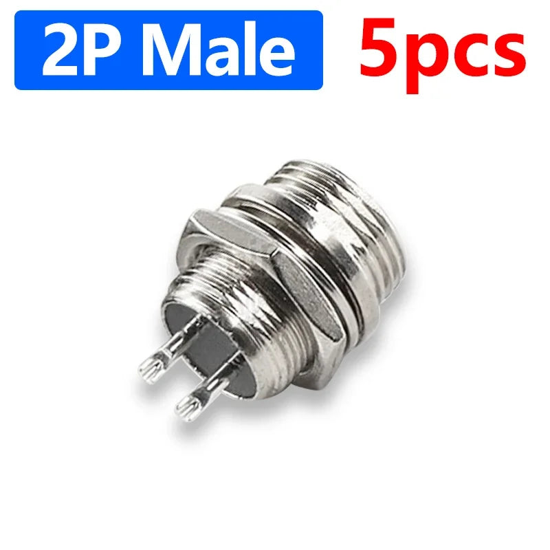 5Pcs GX12 Aviation Connector Plug Socket 2/3/4/5/6/7 Pin Male Female Panel Mount 12mm Circular Metal Wire Adapter Nut Type