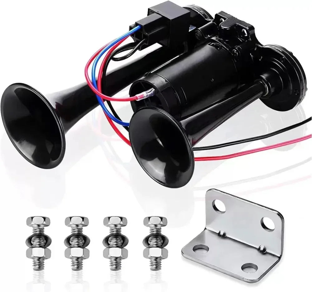 Super Loud 600DB Dual Trumpet Train Horns for Trucks 12V Stainless Steel Electric High Decibel Chrome Finished Car Speaker with