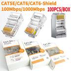 100Pcs Bulk Cat5e/Cat6 RJ45 Connectors Gold Plated for Gigabit Ethernet 100M/1000Mbps High-Speed Network Cable Plug
