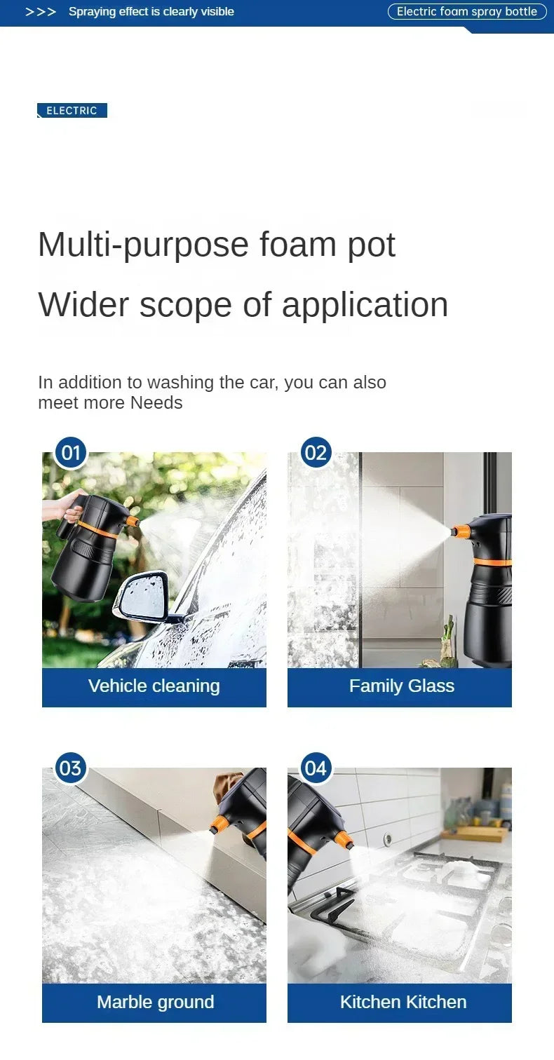 Electric Foam Sprayer Car Wash Clean Detailing Snow Cannon High Pressure Water Gun Rechargeable For Car Wash Foam Can Amagi