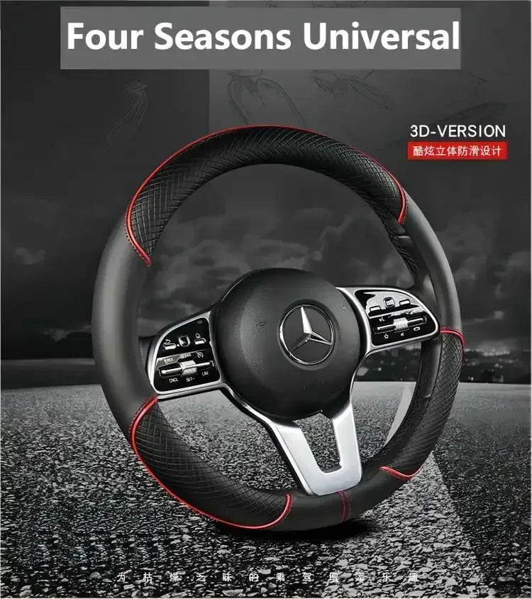 38 Cm/15 Inches Universal Car Faux Leather Steering Wheel Cover Sweat-absorbent And Breathable Handle Interior Upgrade New Amagi